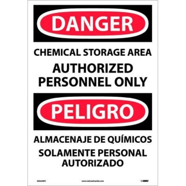 National Marker Co Bilingual Vinyl Sign - Danger Chemical Storage Area Authorized Personnel Only ESD240PC